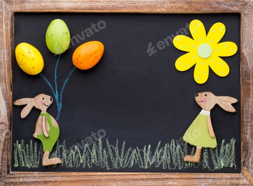 Preview: Spring And Easter Decor. Wooden Symbols Bunny, Flowers And Butterflies.