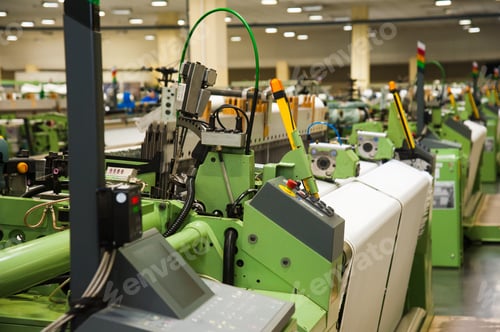 Preview: Industrial Fabric Production Line. Weaving Looms At A Textile Factory