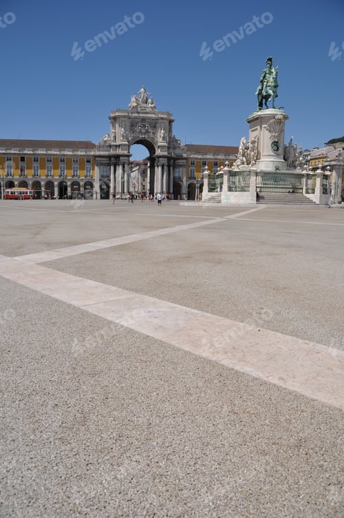 Preview: Famous Commerce Square Also Known As Terreiro Do Paco In Lisbon, Portugal (Statue Of King Jose I In