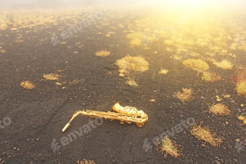 Preview: Golden Alto Saxophone Lies On The Black Background. Romantic And Beautiful Saxophone. Place For