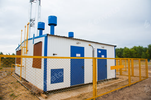 Preview: Gas Industry. Natural Gas Distribution Station Outside The City. The Inscription On The Yellow