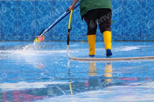Preview: Washing And Maintenance Of The Pool Bowl. Preparation For The Tourist Season. Background