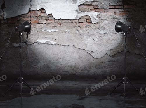 Preview: Photo Studio In Old Grunge Room With Concrete Wall, Urban Background