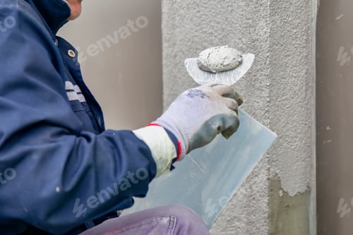 Preview: Decorative Plaster On The Steel Trowel, For Decorative Top Coat. Selective Focus.