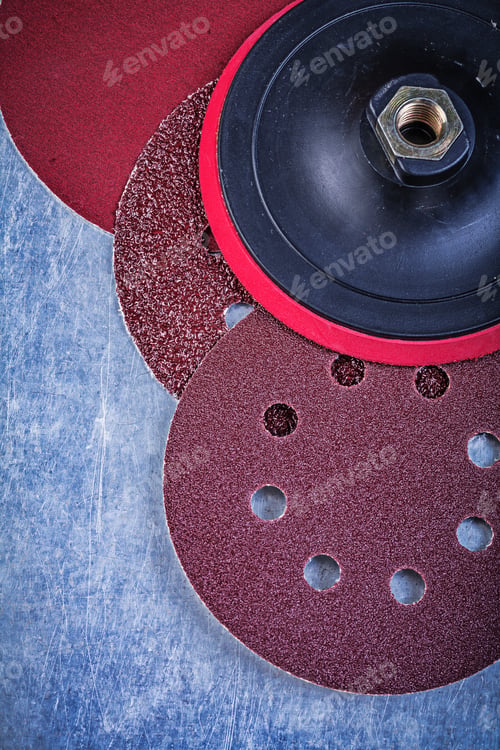 Preview: Abrasive Wheels Holder On Metallic Background Top View.