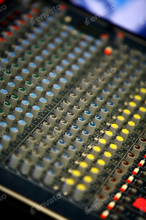 Preview: Audio Console with Colorful Knobs in Studio