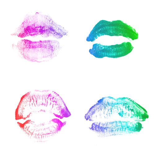 Preview: Female Lips Lipstick Kiss Print Set For Valentine Day And Love Collection Isolated On White