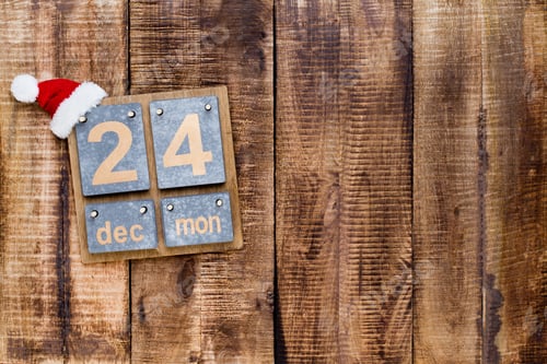 Preview: Christmas Greeting Card. Festive Decoration On Wooden Background. New Year Concept. Copy Space
