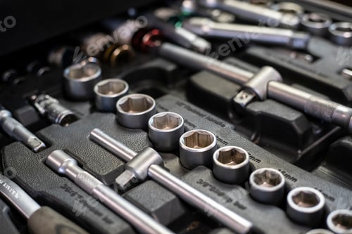 Preview: Detail Of Drawer With Socket Wrenches In A Workshop