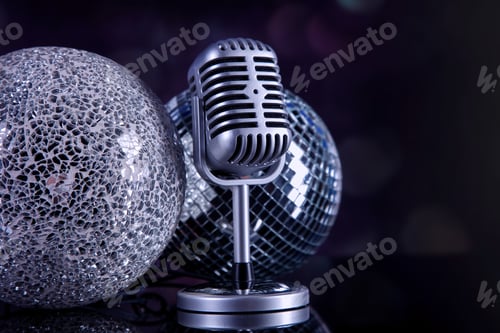 Preview: Professional Silver Microphone On A Black Glossy Background