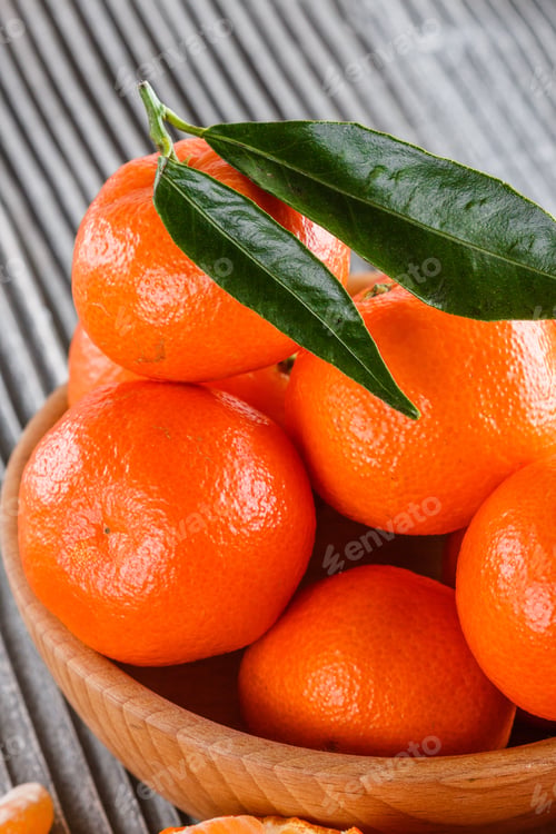 Preview: Juicy Mandarin On A Gray Wooden Rustic Background
