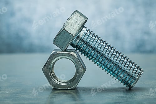 Preview: Bolt On Nut Metalic Background Close Up