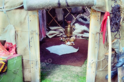 Preview: Yurts Of Nomadic Peoples Of Siberia In Russia. Portable Dwelling Buryat Tribes With A Samovar And