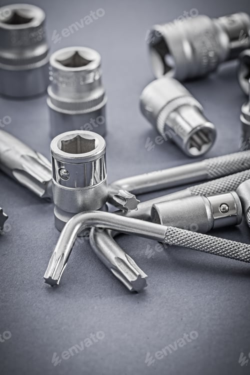 Preview: Automobile Torx And Hexkeys On Gray Background.