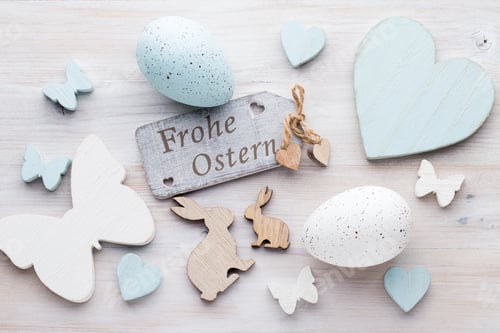 Preview: Easter And Spring Accessories. Greeting Card. View From Above. Flat Lay.