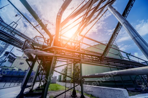 Preview: Equipment And Pipeline In Oil Refinery. Industrial Background With Clear Sky