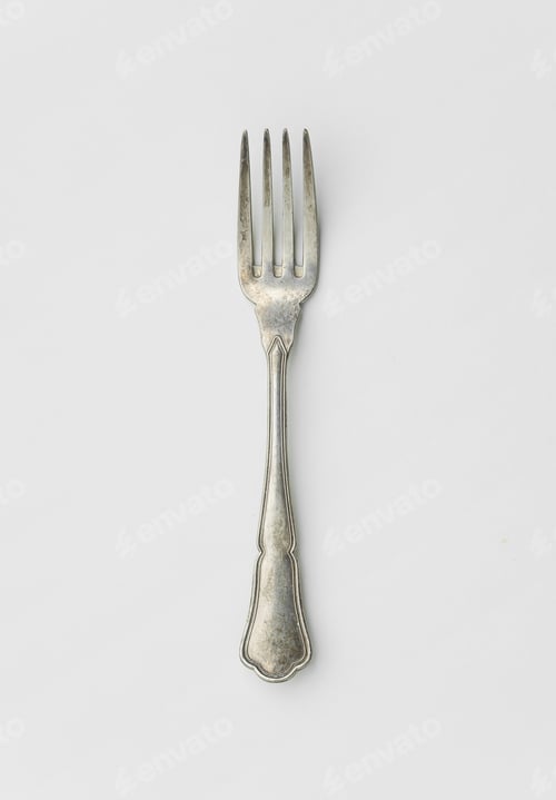 Preview: Single Silver Fork Isolated On White Background, Top View