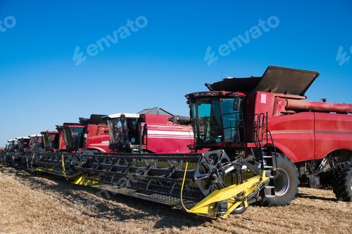 Preview: Combine Harvesters, In A Wheat Field Ready For Harvest