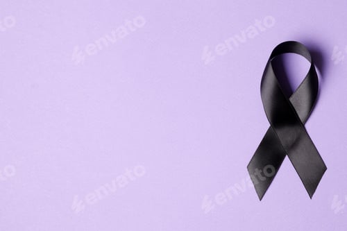Preview: Black Ribbon On A Lilac Background. Mourning. Sorrow.