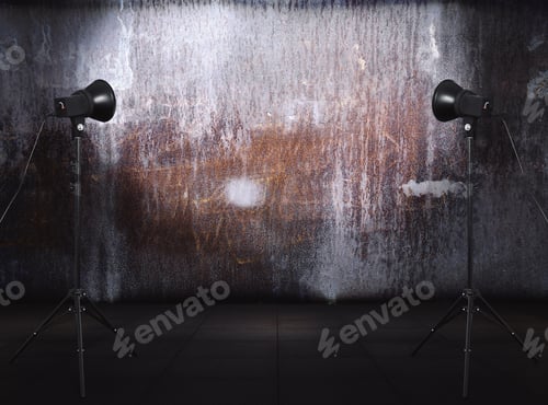 Preview: Photo Studio In Old Grunge Room With Metallic Wall, Urban Background