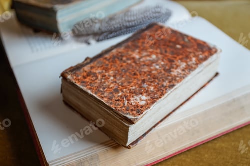 Preview: Old Vintage Brown Textured Book On The Wooden Table.