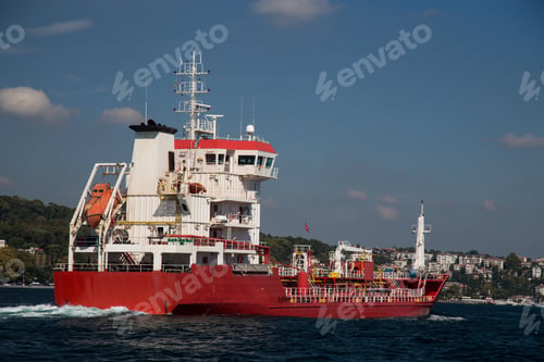 Preview: Red Tanker Ship Passing In Bosphorus Strait