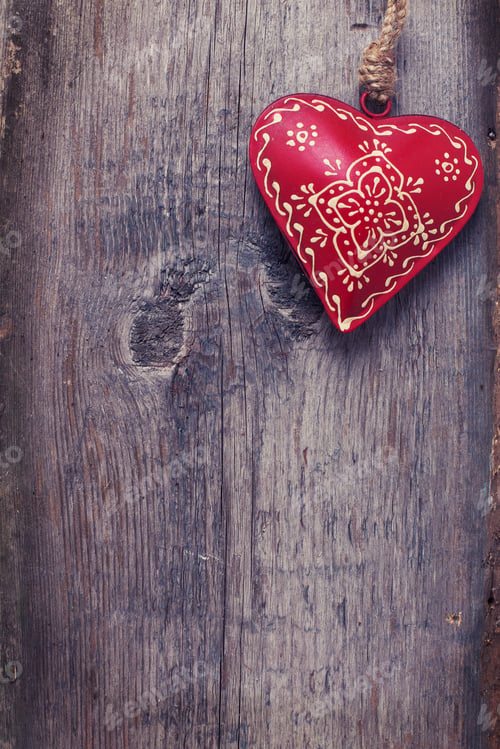 Preview: Decorative Heart On Aged Wooden Background. Valentine Background.
