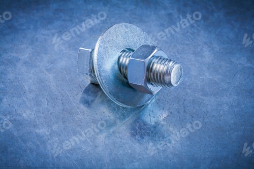 Preview: Steel Screwbolt Bolt Washer And Screw-Nut On Metallic Background.