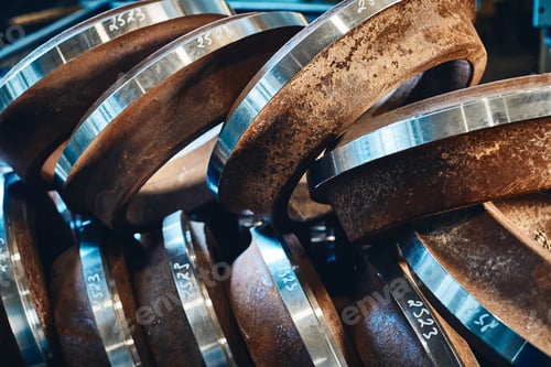 Preview: Closeup Of Round Metal Parts Are Manufactured On A Lathe At The Factory. Industrial Background.