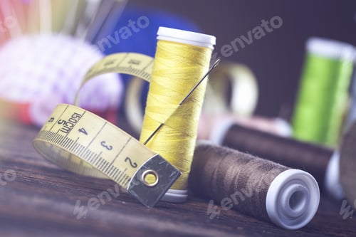 Preview: Sewing Instruments, Threads, Needles, Bobbins And Materials. Studio Photo