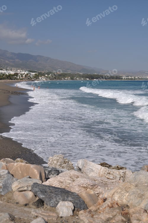 Preview: Beautiful Beach With Stone Pier In Puerto Banus (Marbella), Spain