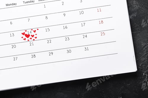 Preview: Valentines Day Concept. Calendar Close Up. The 14Th Of February