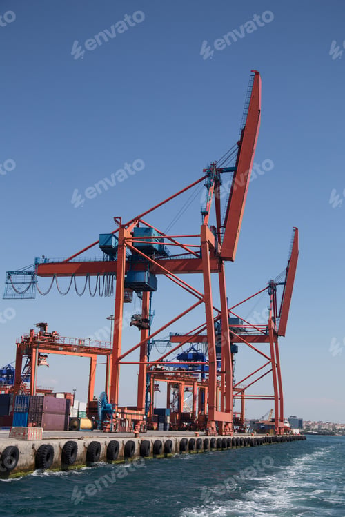 Preview: Orange Port Cranes In A Sea Port