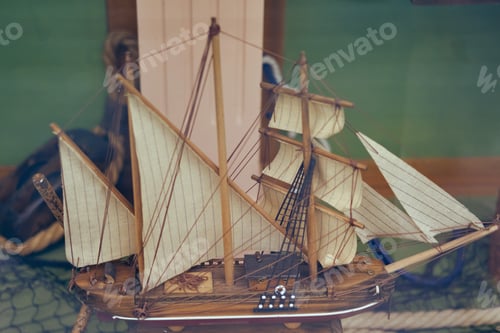 Preview: Layout Of An Old Wooden Sailboat, Close-Up