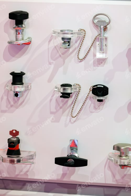 Preview: Closeup New Design Of Push System On Exhibition Show; Note Shallow Depth Of Field