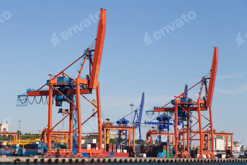 Preview: Orange Port Cranes In A Sea Port