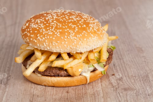 Preview: Tasty Delicious American Hamburger And Cheese Sandwich