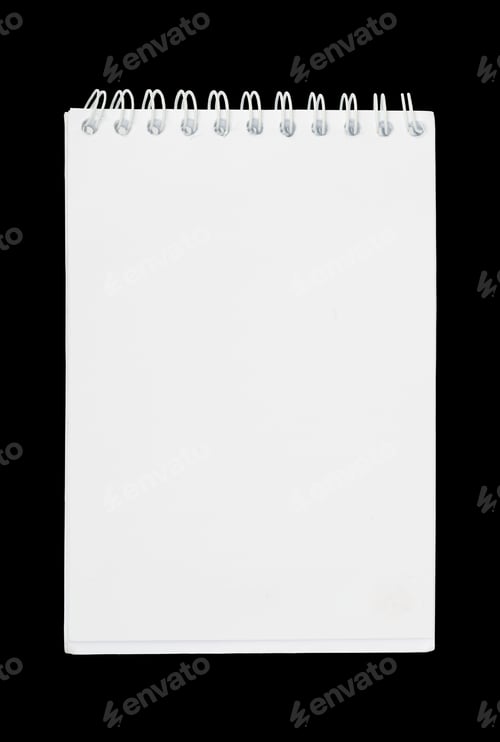 Preview: White Ring-Bound Notebook With Stripes On Isolated Black Background, Close-Up View