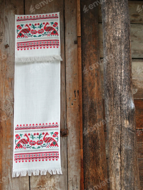 Preview: The Ukrainian Towel Hangs On A Wall Of The Old Wooden House