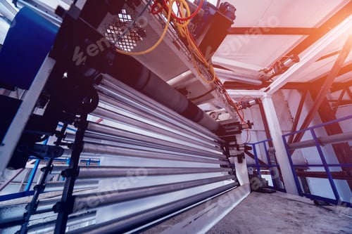 Preview: Modern Automated Production Line In Factory. Plastic Bag Manufacturing Process. Background