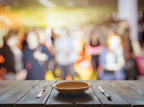 Preview: Empty Plate With Fork And Knife On Wooden Table In The Club