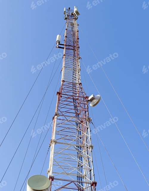 Preview: Tower With Aerials Of Cellular On A Background Blue Sky