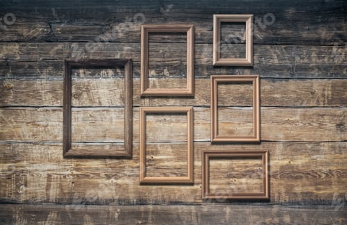 Preview: Vintage Poto Frames On Old Wooden Wall