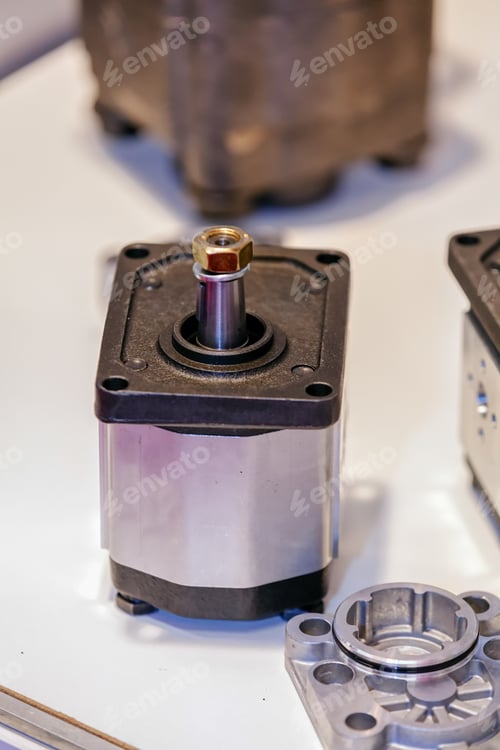 Preview: Closeup New Design Of Parts For Machine On Exhibition Show; Note Shallow Depth Of Field
