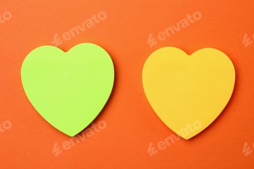 Preview: Two Blank Heart Shaped Stickers With Space For Text. Creative Symbolic Background On The Theme Of