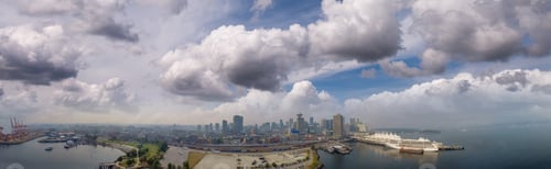 Preview: Aerial Panoramic Sunset View Of Vancouver Cityscape, Canada.