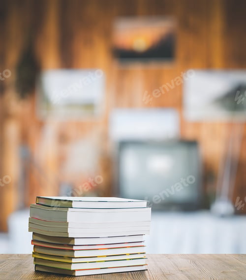 Preview: Books On Wooden Table In The Living Room