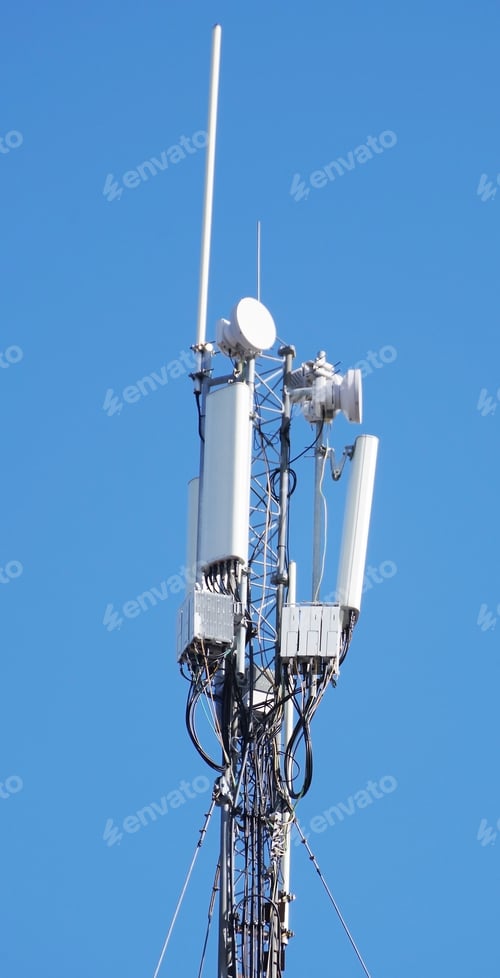 Preview: Tower With Aerials Of Cellular On A Background Blue Sky