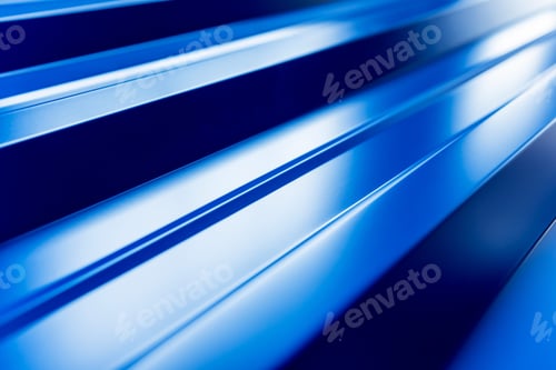 Preview: Blue Metallic Roof Tiles Background With Drops Of Water.