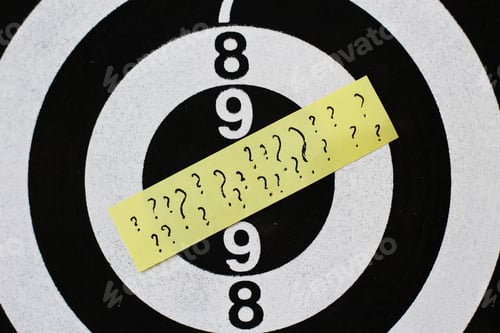 Preview: Sticker Text: Many Question Marks In The Center Of The Target.
